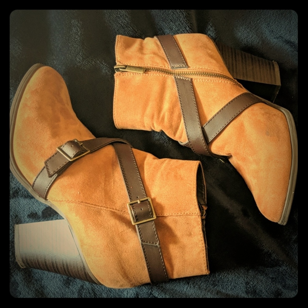 Brown over ankle high heel boots